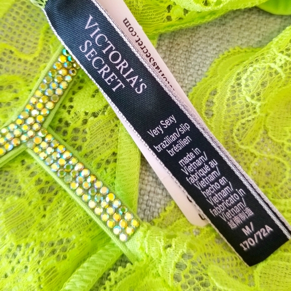Victoria's Secret Very Sexy Shine Strap Neon Lace Brazilian Panty Rhinestone NWT - Picture 7 of 12